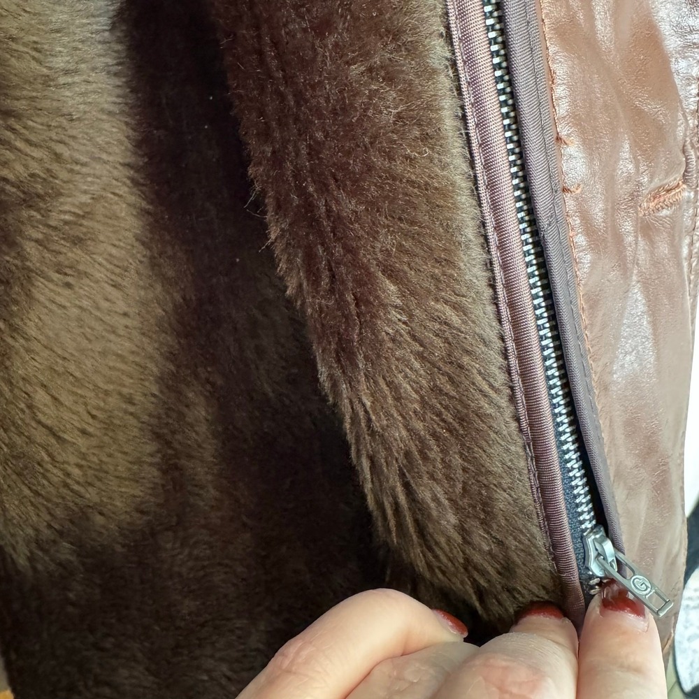 Reed Sportswear Leather Jacket Brown Vintage 1970s Faux Fur Lined Coat Retro Dad - Picture 9 of 15